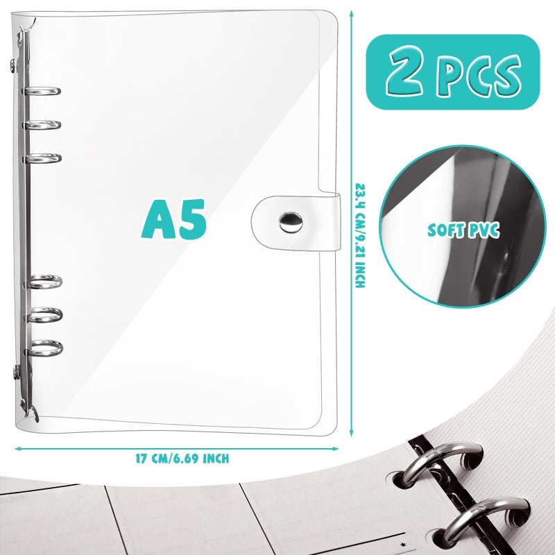Newbested 2 Pack A5 Transparent Soft PVC 6-Hole Binder Notebook Covers with Snap Button Closure - Refillable, Round Ring, for Cover Protection (Paper Not Included) - Image 2